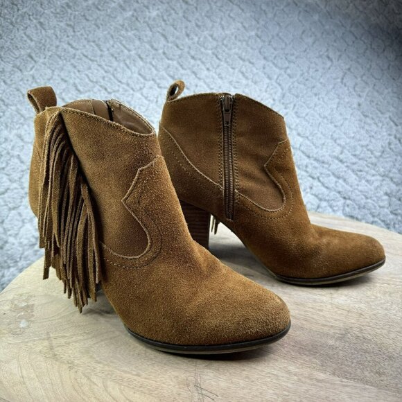 Steve Madden Ohio Brown Suede Fringe Ankle Boots With Zipper‎ Womens Size 7.5 - Picture 9 of 11
